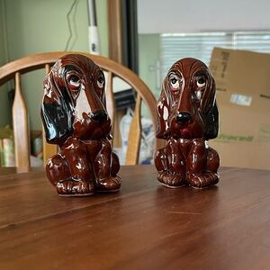 **VINTAGE** - Enesco Red Ware Sad “Tear Drop” Hound Dogs - Salt/Pepper Shakers
